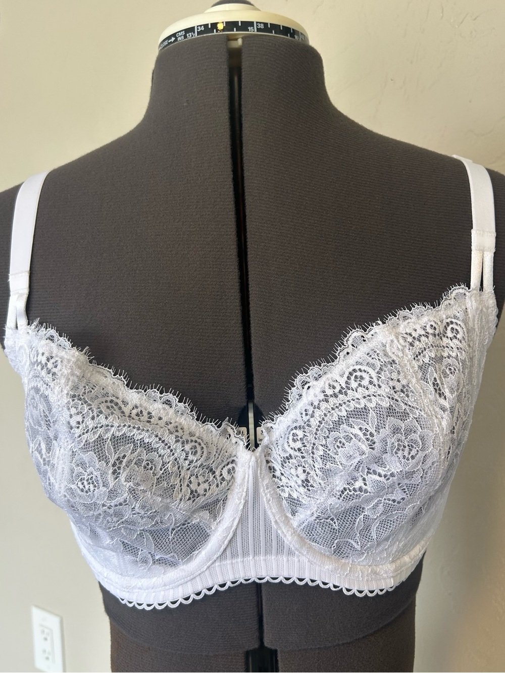 Dobreva Underwired Unlined Sheer Floral Lace Bra White 36DD Hook & Eye F070(1944